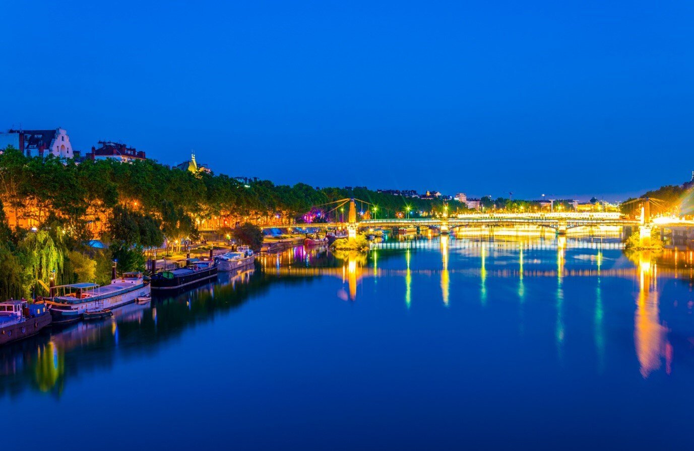 landscape of Lyon at night